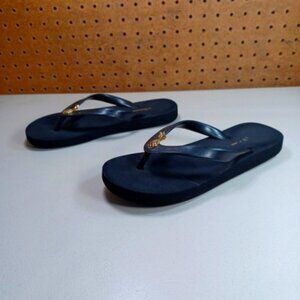 Tommy Bahama womens solid black gold pineapple flip flop sandals 6 M